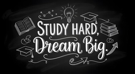 Study Hard Dream Big Chalkboard Motivation with Education Symbols
