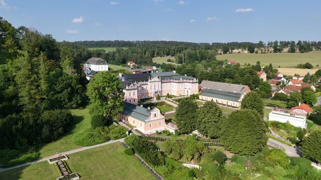 Aerial drone view of Nov&eacute; Hrady Baroque castle, Czech Republic