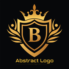 Elegant golden royal crest emblem with letter b and wings on black background symbolizing luxury and prestige