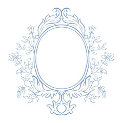 Vintage crest. Wedding oval baroque frame. Classic Victorian frame for wedding invitation, card, cover, save the date, monogram frame. Vintage frame with floral decor. Hand drawn elegant wreath crest.