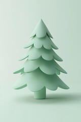 Fototapeta premium Layered Christmas tree close up on mint background. Minimal holiday decor concept.