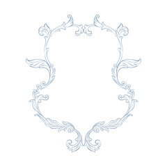 Baroque frame, or wedding crest. Vintage crest with acanthus ornament. Victorian frame for wedding invitation, card, cover, banner, save the date, monogram frame. Hand drawn elegant antique crest.