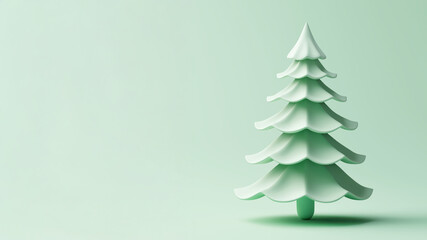 Minimal Christmas tree on mint background with large copy space. Holiday concept.