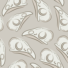 seamless pattern with colorful bird skull icons in light colors with hollows and various cracks on a light background, suitable for gothic or Halloween designs