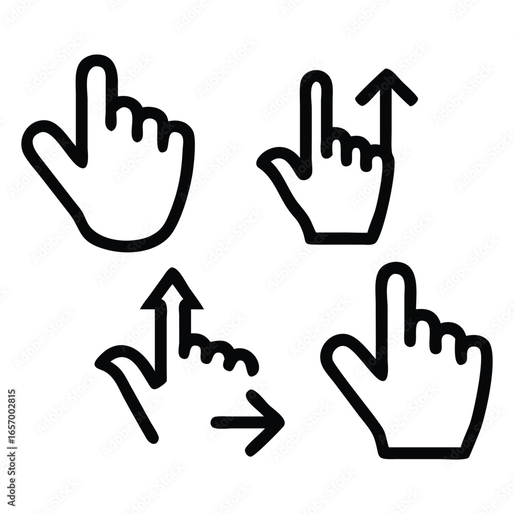 Poster a simple vector illustration of a hand cursor icon, with a pointing finger and a black silhouette de
