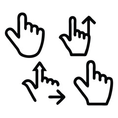 A simple vector illustration of a hand cursor icon, with a pointing finger and a black silhouette design, symbolizing a click or web navigation