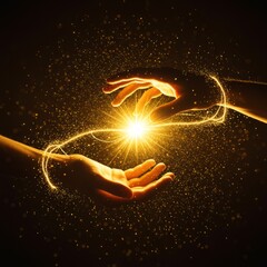 Hands with glowing energy transfer