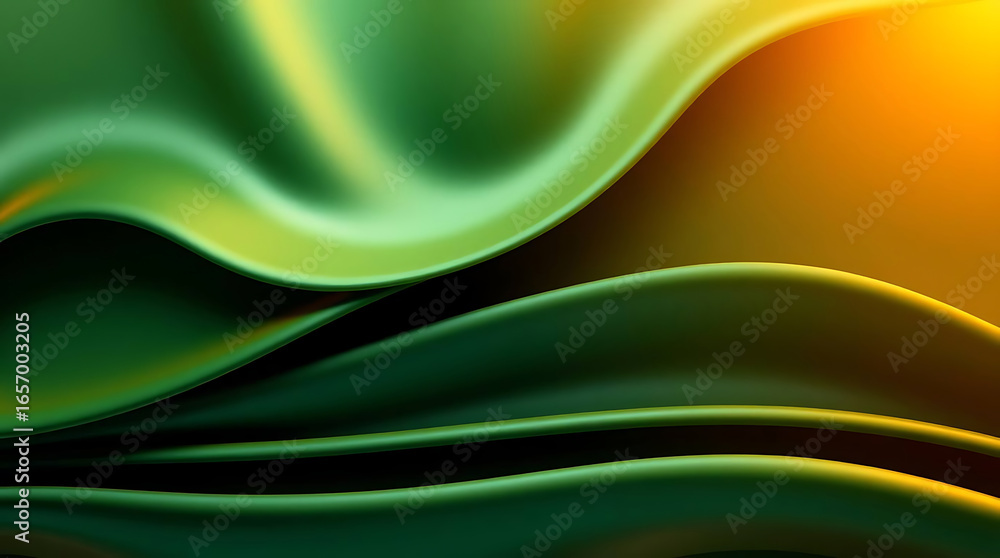 Poster abstract green and yellow wavy background with smooth curves and vibrant colors creating a modern an