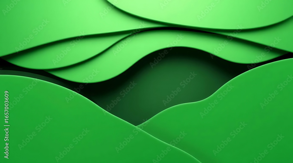 Poster abstract green paper cut background with wavy layers and modern design elements creating a vibrant a