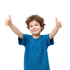 Happy kid thumbs up gesture positive child approval expression on transparent background