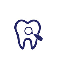 Dental clinic logo design with search icon, Luxury dental care tooth logo design