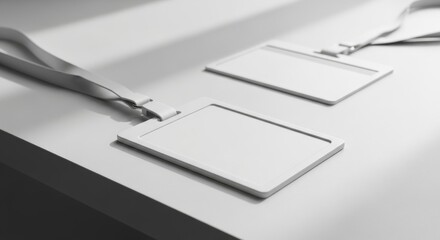 Two Blank White ID Badges, Minimalist Composition, Soft Light.