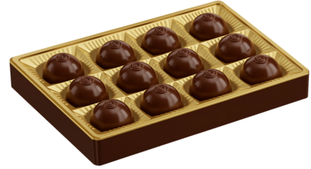 A box of assorted chocolates on a plain black background on transparent background