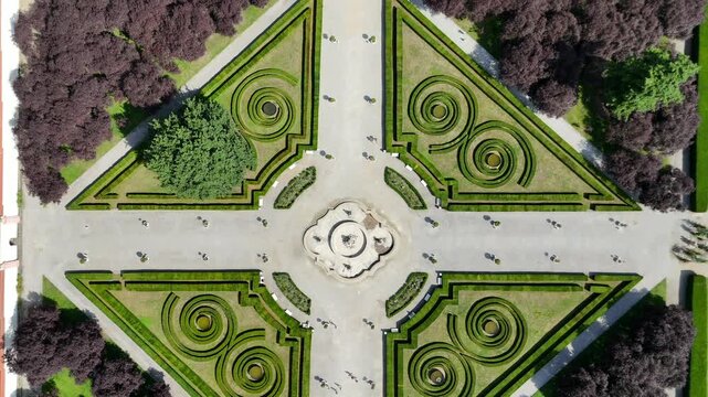 Drone top-down view of Troja Chateau and gardens, Prague, Czech Republic