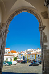Beautiful cozy street and buildings in old town Evora, Portugal