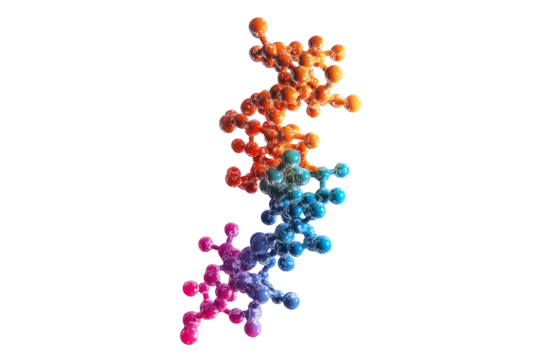 Abstract colorful protein structures isolated on transparent background. Vibrant abstract protein molecules isolated.