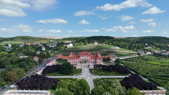Drone forward flight over Troja Chateau, Prague, Czech Republic