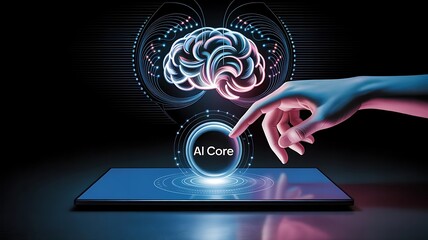 Generative AI artificial intelligence generate text document and abstract papers. Man touching AI icon on electronic circuit board. Man touching AI icon on electronic circuit board.