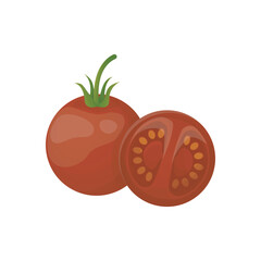 Cherry tomato vector illustration in flat detailed style. Isolated  vegetable, food ingredient for Italian menu, advertisement designs 