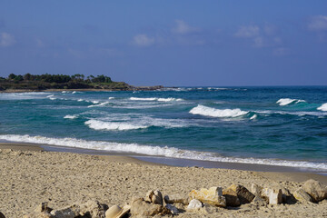 seashore in summer, with big waves