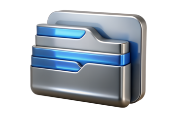 Silver folder with blue accent isolated on transparent background