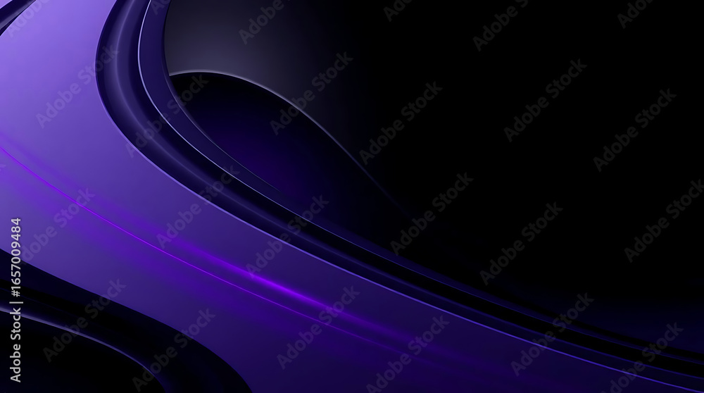 Poster a sleek abstract background featuring smooth, curved lines in shades of deep purple and black, creat