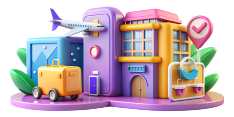 Travel and tourism concept with airplane isolated on transparent background