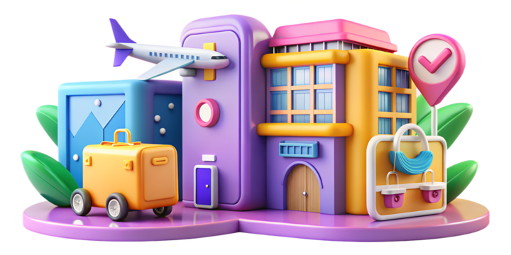 Travel and tourism concept with airplane isolated on transparent background
