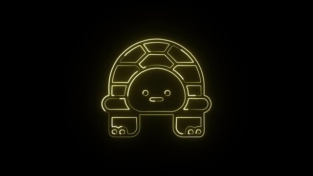 Glowing neon line turtle icon animation. Turtle animation HD video isolated on black background.
