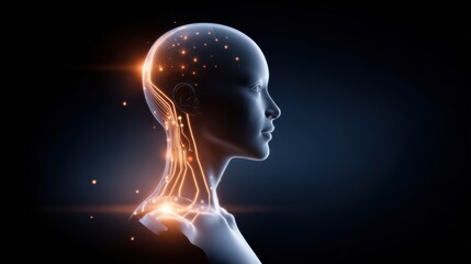 Obraz premium Digital Silhouette of Head with Glowing Particles and Light Effects