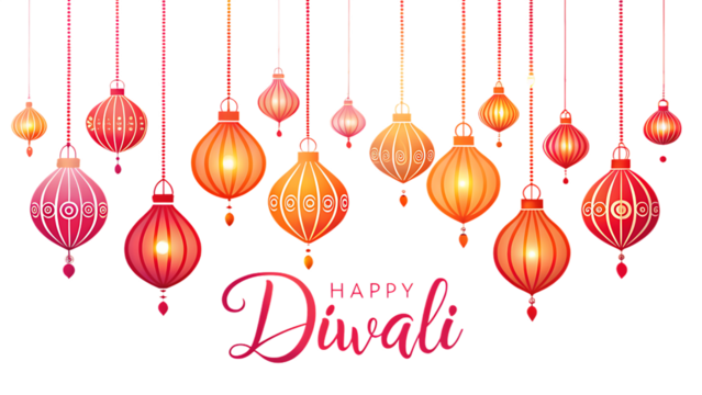 Hanging Diwali Lanterns Festive Lights on Transparent Background