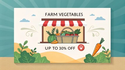 Farm fresh vegetables sale up to 30% off delicious healthy produce promotional banner