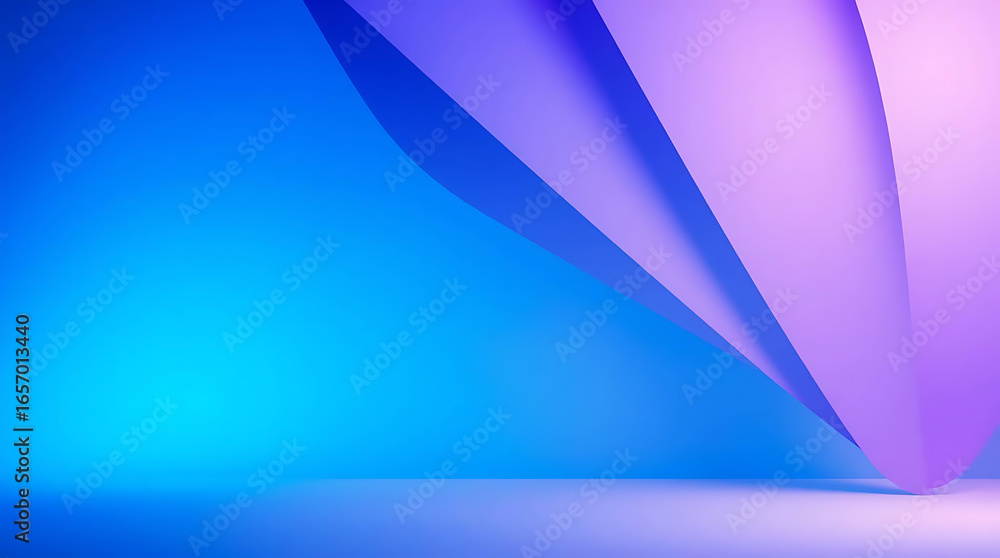Poster abstract blue and purple gradient background with curved paper layers creating a smooth and vibrant 