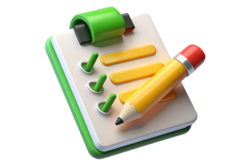 Clipboard with pencil and checklist isolated on transparent background for tasks