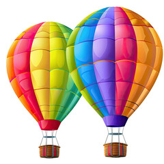 Obraz premium and keyword list based on the image.. Hot Air Balloons Two Colorful Balloons Float in the Bright Sky, Side-by-Side.