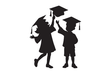 Two children in graduation gowns and caps celebrating their achievement