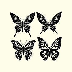 Obraz premium Four detailed butterfly silhouettes isolated on white background silhouette