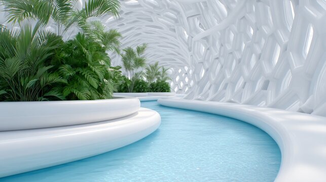 Advanced factory water recycling system, complex metallic pipe network, futuristic eco friendly engineering style