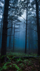 Obraz premium Mystical Fog Rolling Through Forest Floor – South Carolina National Park