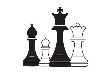Silhouette of chess pieces king queen bishop and pawn