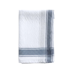 Folded white and blue striped kitchen towel

