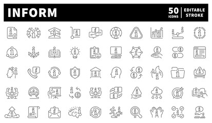 Information related icons. Information icons set. Inform vector icons in line style. Outline INFO icons