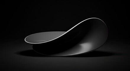 Sleek Black Abstract Sculpture with White Edge on Dark Background