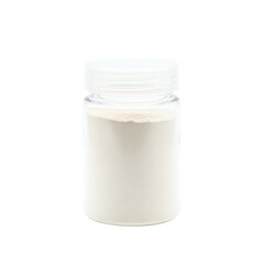 Glass jar of white powder supplement or ingredient