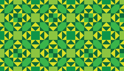 Green and yellow geometric seamless pattern with triangles and squares