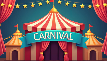 Carnival tents with colorful decorations against a festive backdrop  

