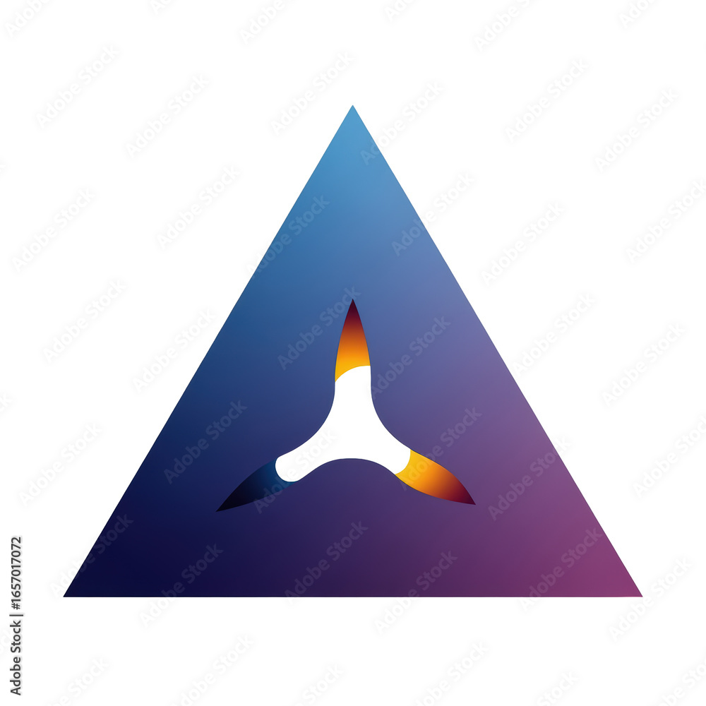 Poster abstract geometric triangle with glowing fiery center isolated on transparent background