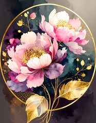 Floral arrangement in a golden frame