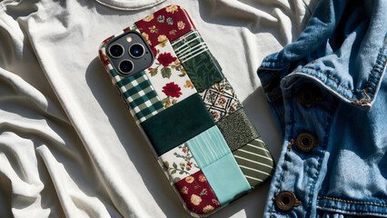 Quilted Phone Case with Floral and Patchwork Design
