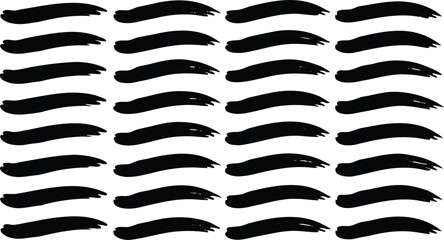 Set of black curved brush strokes isolated on white background, ideal for artistic design and textured backgrounds